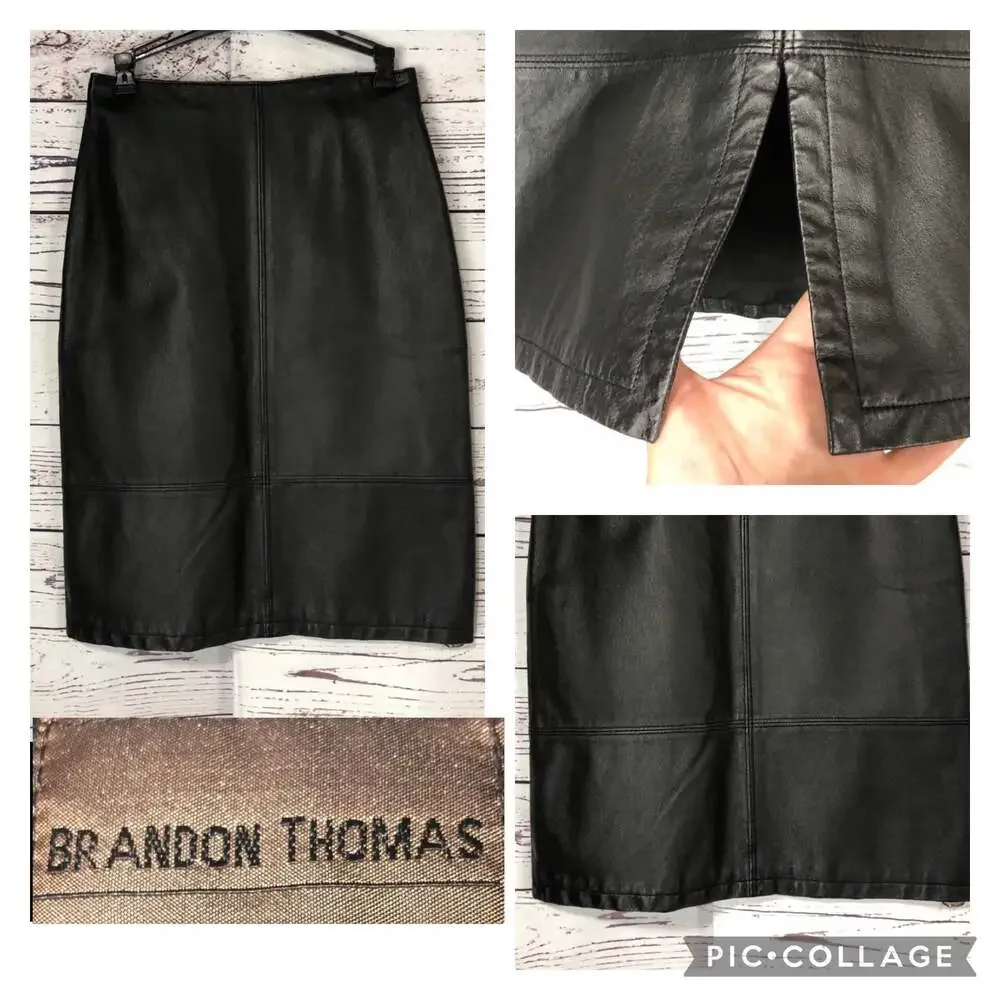 1990s Bronson Thomas Black Leather Pencil Skirt 4